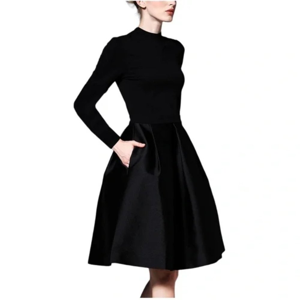 Vicky & Lucas long sleeve contrast A-line black dress